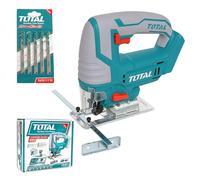 Sierra Caladora Inalámbrica 20V TOTAL - 2600 RPM, Corte de Hasta 80 mm en Madera, Ángulo Máximo 45°, con Guía de Corte y 5 Hojas Incluidas