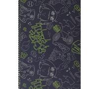 TOTTO - Cuaderno A5 Tapa Durada Forrada, Cuaderno A5 Cuadriculado, 80 Hojas de 90 g, para el Colegio, Instituto o Universidad, Material Escolar, Resistente para el Uso Diario, Estampado Negro y Verde