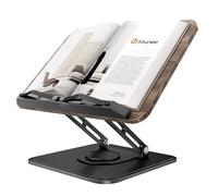 Tounee Atril, Soporte Giratorio 360° para Libros, Ajustable y Plegable, Manos Libres con Clips Protectores. Ideal para Libros de Cocina/Recetas y Escritorio, Compatible con Todo Tipo de Libros - Negro