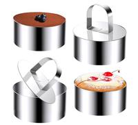 Touosy 4 Piezas Aros Emplatar Acero Inoxidable, Moldes Cocina con Putter Moldes Tartar Circular, Anillos de Postre Reutilizable para Mousse Tartas Pasteles Glaseados (8 CM)