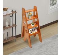 TouTToNG Silla plegable de madera de 4 niveles, taburete plegable de madera de pino, silla plegable de hasta 100 kg, soporte para flores, taburete de dos propósitos para biblioteca