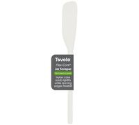 Tovolo White Flex-Core - Espátula raspadora de tarro de mango largo de silicona, cabeza giratoria en ángulo, herramienta de cocina con parte trasera plana y parte delantera curvada para recoger y
