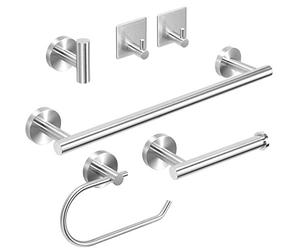 Towel Holders Bathroom Hardware Set - 6 PCS Stainless Steel, Wall Mounted Rails , 40CM Bath Bar +2 Toilet Paper Holders + 3 Robe Hook, Heavy Duty Bathroom Accessories Kit