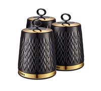 Tower T826091BLK Empire - Juego de 3 botes de almacenamiento para té, café y azúcar, 1,3 L, negro y latón