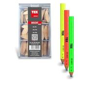 TOX Miniset Biscuit Wood (100 piezas) + lápices de carpintero Neo, tacos planos en 3 tamaños habituales (P0, P10, P20), clavos en colores neón verde, (4 unidades de cada), 094909138