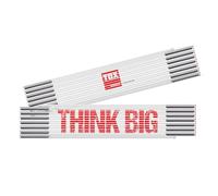 TOX Regla plegable 3m - regla de metros con impresión "THINK BIG" - regla plegable elástica de abedul de vidrio con extremos rojos y números decimales - precisión clase III, 1 pieza, 09969008/T