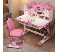 toxaaiwr Juego de escritorio y silla para niños, escritorios infantiles con cajón, estantería de altura ajustable, juego de sillas de mesa de estudio escolar para estudiar, leer, aprender y escribir