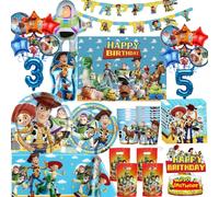 Toy Story-decoraciones para fiesta de cumpleaños, globos Woody Buzz Lightyear, cubiertos, pulsera a presión, adorno para tarta, gafas de paja, Baby Shower 10pcs gift bags