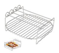 TOYANDONA Parrilla de Doble Capa para Freidora de Aire, Rejilla de Cocina Cuadrada de Acero Inoxidable Plata, Multiusos, para Cocinar al Vapor y Enfriar, 4 Pinchos