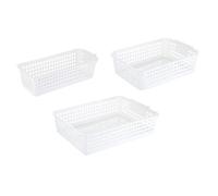 TOYANDONA Plástico Cesta de Almacenamiento de Escritorio Blanco 3 Piezas | Organizador Apilable de Varios Tamaños, Bordes Redondeados, para Estantes de Despensa y Paquetes de Cocina