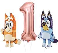 TOYLAND® Bluey & Bingo Foil Balloon Pack - 2 Globos de Personajes de 32" y 1 Globo numérico de 40" - Decoraciones para Fiestas Infantiles
