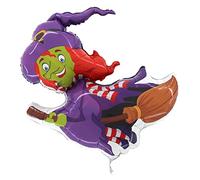 Toyland® Globo de helio de lámina de Halloween de bruja voladora en escoba de 28" - Decoraciones para fiestas de Halloween