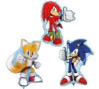 Toyland® Pack de 3 - Globos de aluminio de Sonic y sus amigos - 1 globo de aluminio de Sonic de 74 cm (29"), 1 globo de Tails de 84 cm (33") y 1 globo de Knuckles con forma de personaje de 66 cm (26")