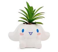 Toynk Sanrio Cinnamoroll - Mini maceta de cerámica esculpida de 3 pulgadas con suculentas artificiales, bonita maceta, plantas de interior de imitación