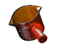 Toyvian Jarra de Leche de Vidrio con Mango de Madera y Escala, Superficie Lisa, Adecuado para Café y Leche, Diseño Doble Pico para Servir Fácil y Preciso