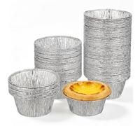 Toyvian Moldes Desechables de Aluminio de 110ml 100 Alta Conductividad Térmica para Tartaletas de Huevo Redondos para Hornear y Cocinar en Horno y Congelador
