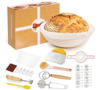 Toyvile Cesta de Fermentación para Pan 23 cm, 10 Piezas Kit Completo de Panadero, Con batidor de masa, Tela de Lino, Raspador de Masa y Cepillo, accesorios para hornear