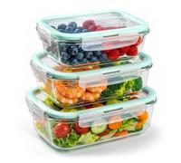 Toyzy Juego 3 Fiambreras Cristal Herméticas, sin BPA, Meal Prep | -20°C a 400°C, hermético, apto para lavavajillas, microondas, horno, congelador, meal prep(1040ml,680ml,410ml)