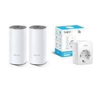 TP-Link Deco E4(Paquete de 2) - Wi-Fi Mesh de Doble Banda AC1200, Cobertura WiFi de hasta 260㎡ & TP-Link TAPO P100 - Wi-Fi Mini Smart Plug, Ideal para agendar ligar/desligar y economizar energía