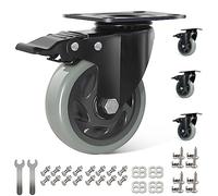 TQNVCKFP 4 Muebles Ruedas 100MM de Alta Resistencia Ruedas para carros con Frenos, Doble Rodamiento Goma Giratorio Rueda PU Ruedas para Carro, Industrial Ruedas con Placa Capacidad 600KG