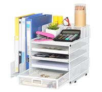 TQVAI Bandeja organizadora de escritorio de 5 niveles con clasificador vertical de archivos A4, soporte para archivos, revistas, color blanco