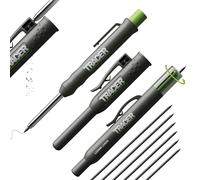 Tracer AMK1 Marcador de Agujero Profundo - Lápiz de Obra y Carpintero con Mina 2B, Sacapuntas Integrado | Marcado hasta 145 mm | Para Madera, Metal, Cerámica y Plástico