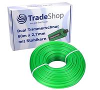 Trade-Shop Hilo de corte doble, hilo redondo, 60 m x 2,7 mm, con núcleo de acero, compatible con Stihl Dolmar Husqvarna Echo WeedEater Craftsman cortabordes