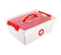 Tradineur - Caja botiquín de plástico con asa y bandeja extraíble, cierres click, almacenamiento primeros auxilios, fabricado en España, 9 litros - 37,4 x 28,8 x 13,5 cm Multicolor