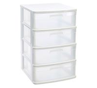Tradineur - Cajonera almacenaje Sena con 4 cajones opacos, plástico, torre de ordenación multiusos, hogar, 65 x 40 x 39 cm, blanco White