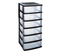 Tradineur - Cajonera de almacenaje Sena, 6 cajones opacos, plástico, torre de ordenación multiusos, hogar, 96,5 x 40 x 39 cm, negro Black