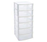 Tradineur - Cajonera de almacenaje Sena con 6 cajones opacos, plástico, torre de ordenación multiusos, hogar, 96,5 x 40 x 39 cm, blanco White