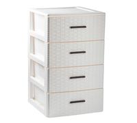 Tradineur - Cajonera de ordenación Rattan de plástico - 4 cajones - Torre de almacenaje multiusos, organizador auxiliar, almacenamiento, baño - 61,5 x 39,5 x 36,5 cm - Color Blanco Roto White