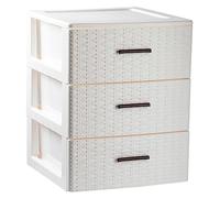 Tradineur - Cajonera de ordenación Rin Rattan de plástico - 3 cajones - Torre de almacenaje multiusos, organizador auxiliar, almacenamiento, baño - 46,5 x 36,5 x 36,5 cm - Color Blanco Roto