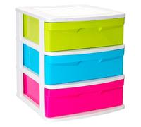Tradineur - Cajonera de ordenación Sena con 3 cajones multicolor, torre de almacenaje multiusos para guardar juguetes, hogar (Blanco, 49,5 x 39 x 40 cm) Multicolor