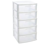 Tradineur - Cajonera de ordenación Sena con 5 cajones opacos, plástico, torre de almacenaje multiusos, hogar, 81 x 40 x 39 cm, blanco White