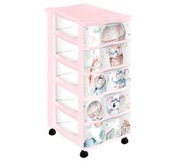 Tradineur - Cajonera de plástico con ruedas, modelo Volar, 5 cajones transparentes, torre almacenaje, juguetes, dormitorio infantil, niños, fabricada en España (Rosa - 36 x 28 x 65,5 cm) Pink