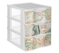 Tradineur - Cajonera de plástico, modelo Mapamundi, 3 cajones transparentes, torre almacenaje, dormitorio infantil, fabricada en España - 36 x 28 x 37 cm
