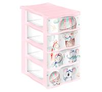 Tradineur - Cajonera de plástico, modelo Volar, 4 cajones transparentes, torre almacenaje, juguetes, dormitorio infantil, niños, fabricada en España (Rosa - 36 x 28 x 49 cm) Pink