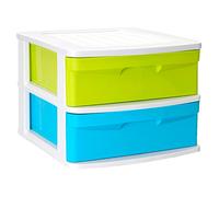 Tradineur - Cajonera de plástico Sena, 2 cajones multicolor, multiusos, ordenación, almacenaje, escuela, hogar, fabricada en España (Blancolor, Cajones Color Aleatorios, 33,5 x 40 x 39 cm) Multicolor