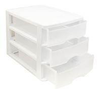 Tradineur - Cajonera de sobremesa de plástico blanco con 3 cajones transparentes, torre de almacenaje multiusos, organizador auxiliar, baño, oficina, 26,8 x 27 x 35,5 cm White