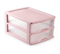 Tradineur - Cajonera de sobremesa - Fabricado en España - 2 Cajones Transparentes - Torre de almacenaje, armario, baño, oficina - 18 x 27 x 35,5 cm - Color Rosa Pink