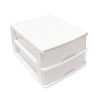 Tradineur - Cajonera de sobremesa - Fabricado en España - 2 Cajones Transparentes - Torre de almacenaje, armario, baño, oficina - 26 x 27 x 35,5 cm - Color Blanco White