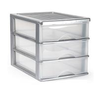 Tradineur - Cajonera de sobremesa - Fabricado en España - 3 Cajones Transparentes - Torre de almacenaje, armario, baño, oficina - 26 x 27 x 35,5 cm - Color Plata - Modelo Aleatorio Gray