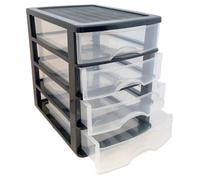 Tradineur - Cajonera de sobremesa - Fabricado en España - 4 Cajones Transparentes - Torre de almacenaje, armario, baño, oficina - 35 x 27 x 35,5 cm - Color Negro Black