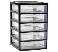 Tradineur - Cajonera de sobremesa guadiana, plástico, 5 cajones transparentes, fabricada en España (Negro, 28 x 18 x 21,5 cm, modelo aleatorio) Black