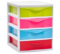 Tradineur - Cajonera guadiana de sobremesa, incluye 4 cajones, torre de almacenaje, armario, baño, oficina, fabricada en España (Multicolor, 22,5 x 18 x 21,5 cm) Multicolor