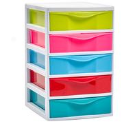 Tradineur - Cajonera guadiana de sobremesa, incluye 5 cajones, torre de almacenaje, armario, baño, oficina, fabricada en España (Multicolor, 28 x 18 x 21,5 cm, modelo aleatorio) Multicolor