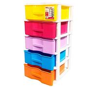 Tradineur - Cajonera Modelo Wagon - Fabricado en Plástico - Contenedor para guardar documentos para oficina u hogar - 5 Cajones - 83 x 37 x 39 cm - Color Multicolor