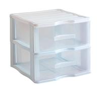 Tradineur - Cajonera Modelo Wagon - Fabricado en Plástico - Contenedor para guardar documentos para oficina u hogar - 2 Cajones Transparentes - 32,5 x 37 x 39 cm - Color Blanco