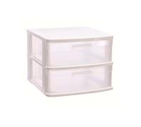 Tradineur - Cajonera sena 2 cajones, plástico blanco, 40 x 39 x 33,5 cm, torre de almacenaje, cajones opacos, organizador auxiliar multiusos, almacenamiento, dormitorio, baño, oficina White